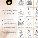 ABC Coloring Book Christmas Edition printable pages with Christmas-themed alphabet designs for kids.