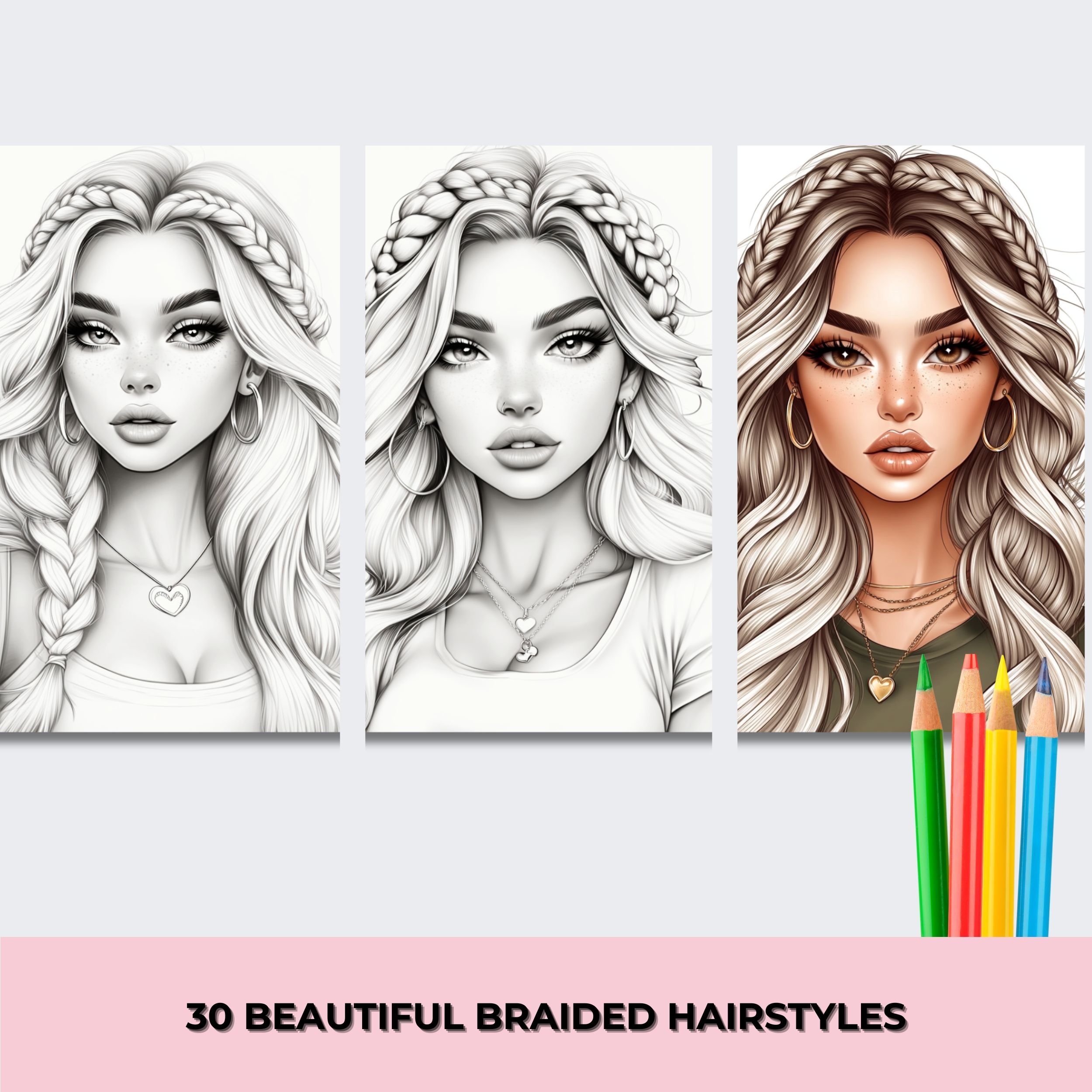 BEAUTIFUL BRAIDED HAIRSTYLES GREYSCALE COLORING PAGES 30 X (1) Greyscale Coloring Pages Beautiful Braided Hairstyles