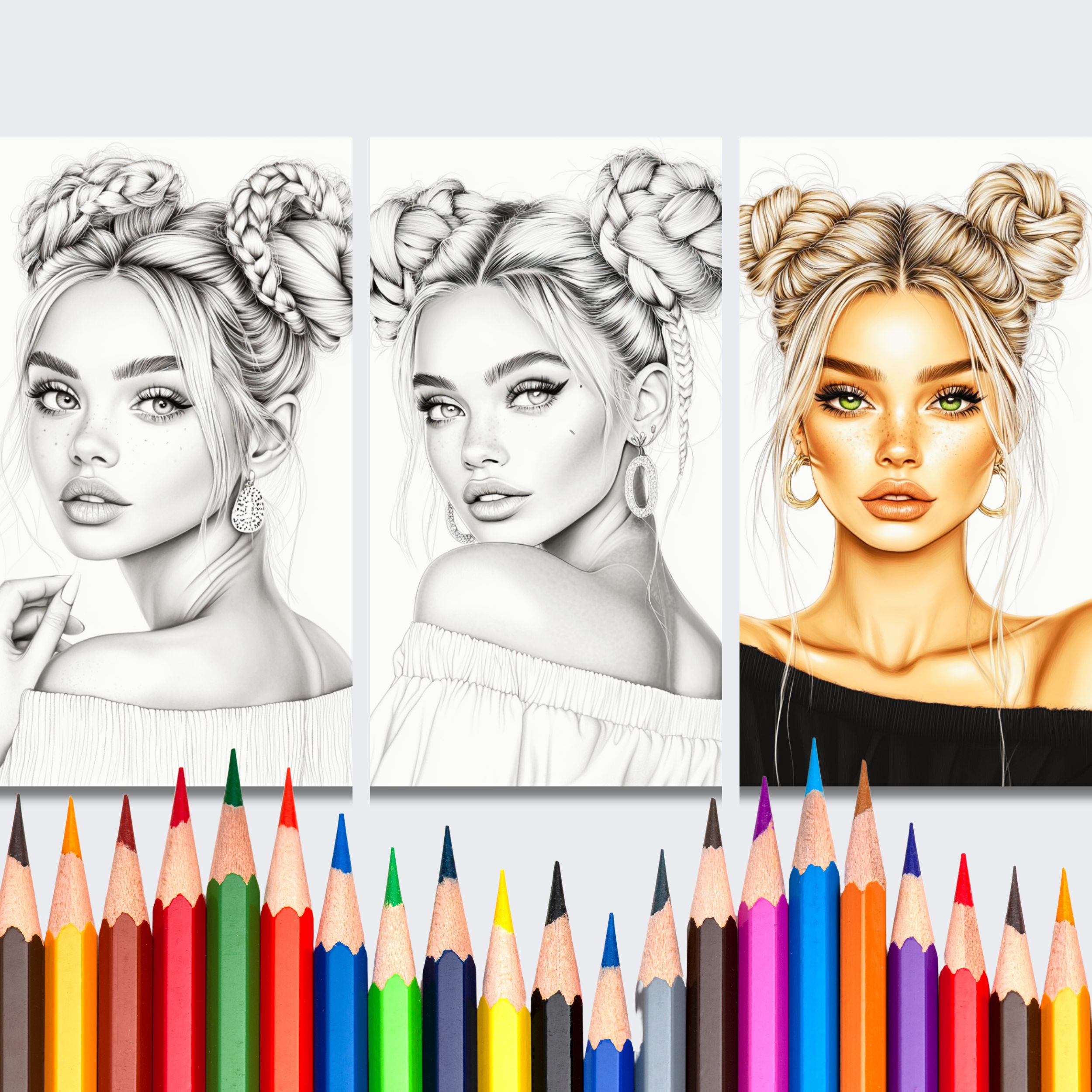 BEAUTIFUL BRAIDED HAIRSTYLES GREYSCALE COLORING PAGES 30 X (2) Greyscale Coloring Pages Beautiful Braided Hairstyles