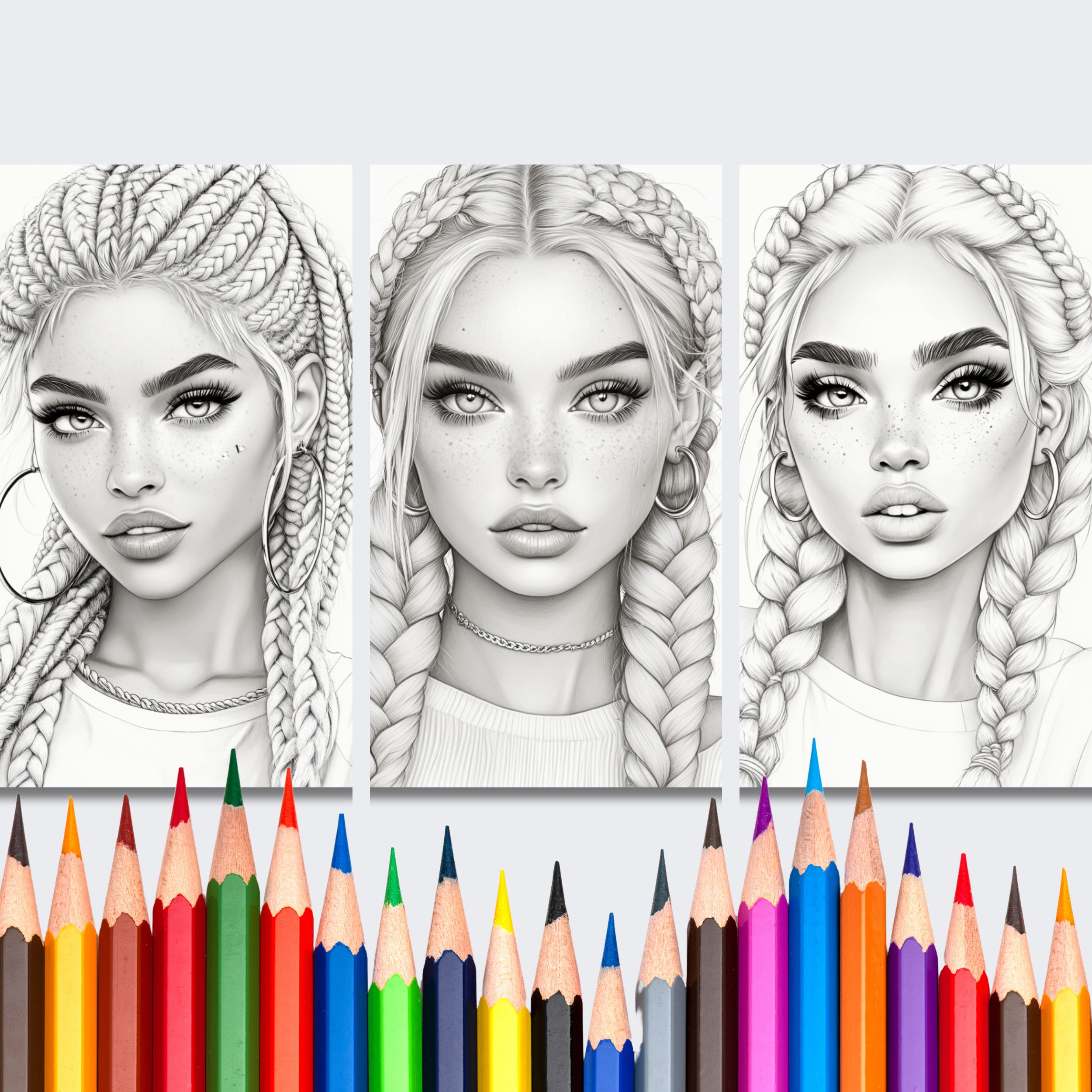 BEAUTIFUL BRAIDED HAIRSTYLES GREYSCALE COLORING PAGES 30 X (3) Greyscale Coloring Pages Beautiful Braided Hairstyles