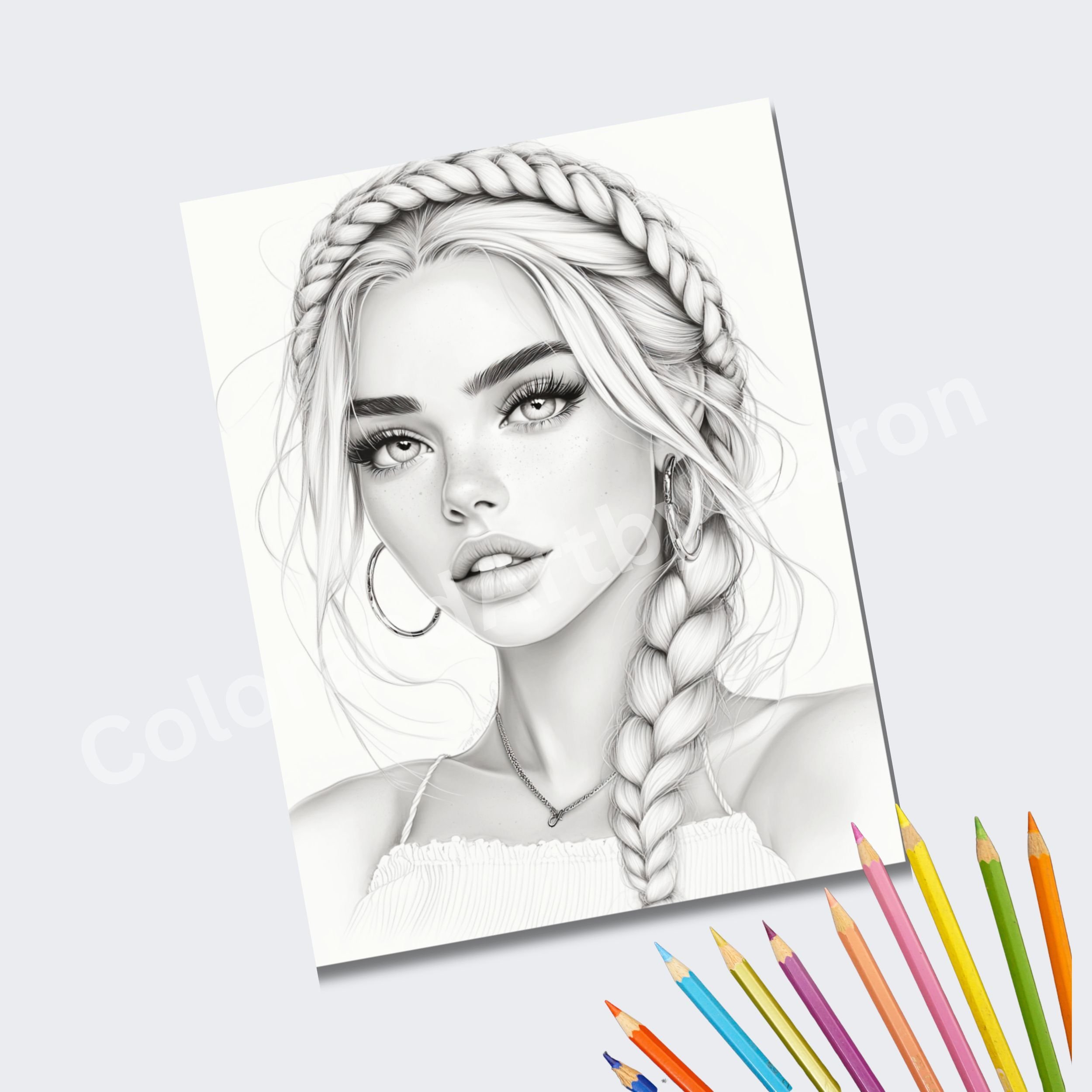 BEAUTIFUL BRAIDED HAIRSTYLES GREYSCALE COLORING PAGES 30 X (7) Greyscale Coloring Pages Beautiful Braided Hairstyles