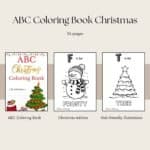 Educational ABC coloring book printable for kids, featuring Christmas-themed letters and designs.