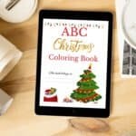 Christmas-themed ABC coloring sheets featuring holiday images like Santa, reindeer, and presents.