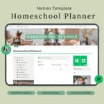 Homeschool Planner NOTION TEMPLATE | Digital Homeschooling Planner for kids | Homeschool Lessons| Homework Mom Notion Template | Cute Design