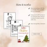 Printable ABC coloring book with 26 festive Christmas coloring pages for kids to color and learn. Fun kids activities