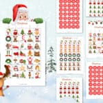 This Christmas bingo contains nine bingo cards, suitable for nine participants. Colored images and red markers for the bingo board.