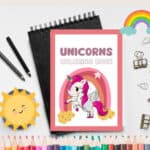 Adorable unicorn coloring book page with cute unicorn illustration for toddlers