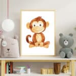 High-resolution monkey nursery print, easy to print at home or professionally for a stylish jungle-inspired wall art display.