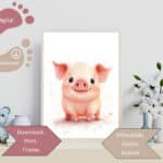 Minimalist pig digital print with a neutral color palette, ideal for farmhouse or country-themed kids; room decoration.