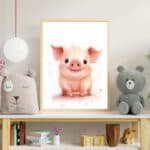 Cute pig baby room printable designed for modern and cozy kids; spaces, great for playrooms or toddler bedrooms.