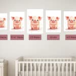 Adorable watercolor pig artwork for nursery walls, available as an instant download printable in multiple sizes.