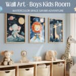 Outer Space Wall Decor – Astronaut Baby Animal Art | Dreamy space-themed printable artwork for nurseries, playrooms, and toddler rooms.