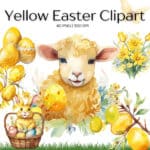 Yellow Easter Clipart, Yellow Clipart, Easter Eggs, Easter Wreath, Easter Basket, Aquarelle, Bright Watercolor Bouquets, Aquarelle Flowers | WeLoveWestern