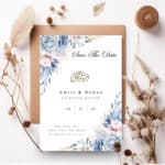 Save the date invite template displayed on mobile and desktop, ideal for online wedding announcements.