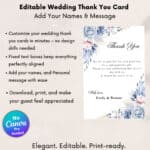 printable thank you card for wedding placed next to a gift and ribbon