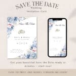 Online save the date template bundle with matching Canva wedding templates in a minimalist style.