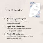 wedding buffet menu template printed and styled on reception table with flowers