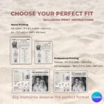 Size comparison of Canva wedding newspaper templates for US Letter, A4, A3, and Tabloid formats.