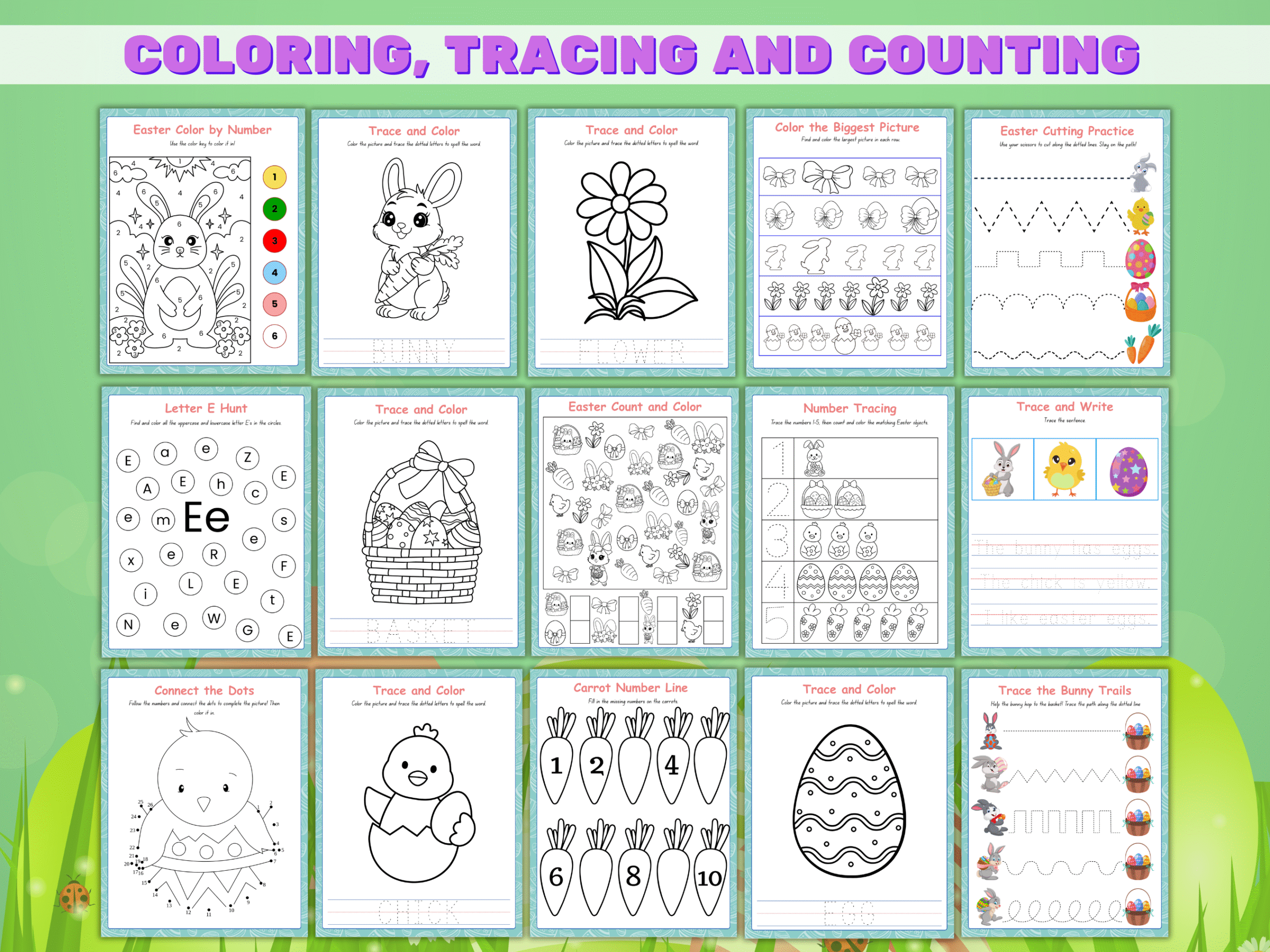 Easter Preschool Worksheet Bundle, Toddler Learning Activities